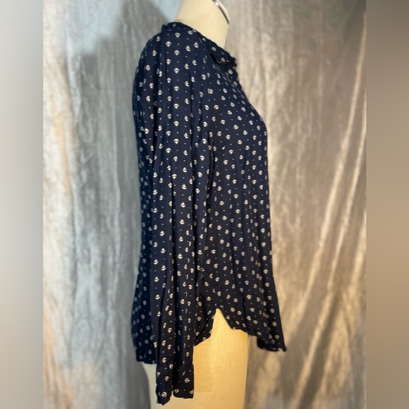 Midnight Sky rayon button down collared blouse- navy with white ship anchors - Picture 6 of 10